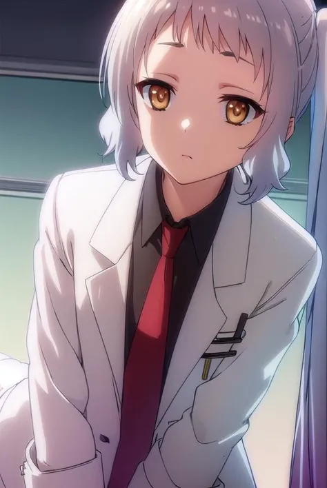 korewaariel, <lora:korewa ariel s2-lora-nochekaiser:1>,
ariel, long hair, twintails, (brown eyes:1.5), white hair,
BREAK necktie, red necktie, labcoat, (white labcoat:1.5), shirt, black shirt, collared shirt,
BREAK indoors, classroom,
BREAK looking at viewer, (cowboy shot:1.5),
BREAK <lyco:GoodHands-beta2:1>, (masterpiece:1.2), best quality, high resolution, unity 8k wallpaper, (illustration:0.8), (beautiful detailed eyes:1.6), extremely detailed face, perfect lighting, extremely detailed CG, (perfect hands, perfect anatomy),