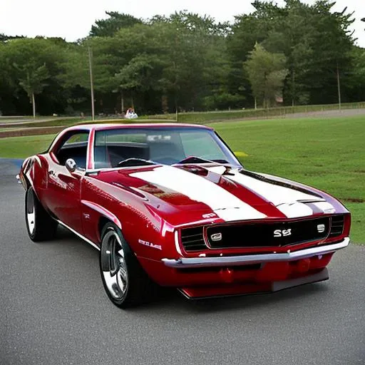 ((best quality)), <lora:60s_Camaro:1> Red camaro