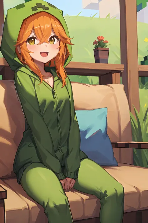 cupa_minecraft, 1girl, green_hoodie, solo <lora:cupa_minecraft_v0.0:0.7>