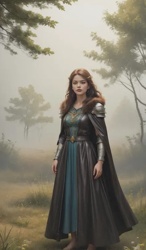 Dynamic , cinematic film still long torso, <lora:ParDet-ColCin:0.33>, ((withstanding a majestic horse:1.3)), (((detailed fur, leather ornaments))), Amidst the serene landscape of Siberia, with white birches and high grass, a determined and audacious female warrior goddess, with bright white translucent, transaprent and light transmissive pale skin, gracefully depicts in a mesmerizing Mystery-fantasy full-body illustration. Her piercing green eyes reflect the soft, diffused light of the early morning, capturing the tranquil ambiance of the scene. ((Over her gently flowing with herbal and foliage patterns adorned dress), she donnes an intricately crafted highly protective armor), each piece designed to blend seamlessly with the natural surroundings), she depicts a dynamic stance amidst the Russian birch forest. Testify the amazing prowess of the allmighty and potent warrior goddess of the Siberian birch forest. ((Her unearthly cloak, intricately woven from glossy translucent strands of white fog and mist), billows gently in the cool morning breeze), adding a touch of earthly resilience to the ethereal atmosphere. With her highly dynamic poise, she embodies a sense of quiet strength and determination. Surrounded by the small birches and tall grass, she invites viewers to immerse themselves in the amazing expanse of the woodland. Inspired by the purity and serenity of the forest and the visionary works of ((Greg Rutkowski), by Milo Manara) and Yoko Honda., Heroic Brilliance: Amidst the grandeur of daring deeds, where the heroine's prowess shines bright, a saga unfolds. Witness the ebb and flow of her journey, each chapter intensified by her captivating allure. As challenges mount, her need for aid ignites a flame of unwavering determination, propelling her forward with unmatched courage. In every act, her brilliance radiates, a testament to her unyielding valor and boundless heroism. With resolute courage, she embarks on unprecedented quests, leaving an indelible mark on history with each daring endeavor. . intricate detail, 8k uhd, soft lighting, high quality, film grain, Immersive Point of view, clear lines, glossy surface, oily gloss, perfect composition, symmetrically arranged depth of field, dynamic perspective, subsurface scattering), bokeh, decorative, symmetrical, ((dynamic)),((vignette))), highly detailed, high budget, cinemascope, moody, epic, gorgeous, wide angle, cinematic establishing shot, (attention-grabbing, catchy), shallow depth of field, cinemascope, moody, epic, gorgeous, film grain, grainy, volumetric lighting, subsurface scattering, special effects, color grading, fantasy aura, (vibrant colors, sharp focus, cinematic bloom), official art, official wallpaper, surreal, whimsical atmosphere, powerful energy, cinematic lighting, (extremely intricate), (adorned, glossy, crisp focus), perfect anatomy, transparent, polishing, glowing, shine, dazzling, crisp contrast