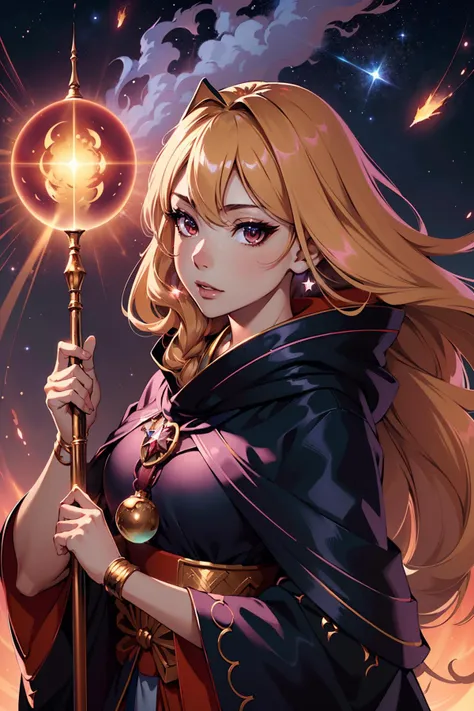 1girl portrait, (extremely detailed japan anime CG unity 8k wallpaper), beautiful women, sunset, wizard, cloak,staff, camp fire, dynamic pose, (glowing magical light balls), light particles, crystal necklace
glowing eyes, (wind blowing hairs, upper body), shooting star
splash art,fantasy, intense look, super sharp,
<lora:epiNoiseoffset_v2:1><lora:theovercomer8sContrastFix_sd15:0.3>
