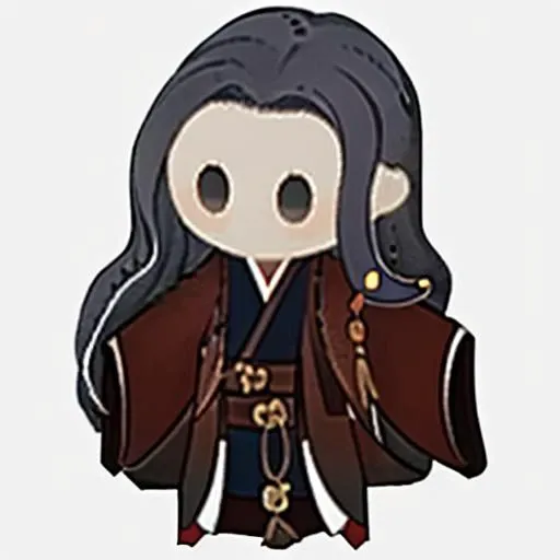 1boy, <lora:xinzhi_v1_dream1:1>,chibi, long hair, brown hair,smile, long sleeves, hanfu, chinese clothes,