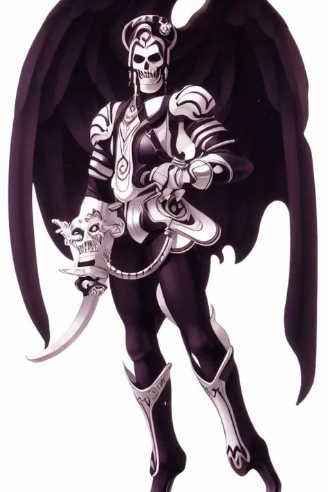 A full body white skull with black hone view on camera, detailed_face,a poster, 1980s_\(style\),retro,Art by kazuma_kaneko