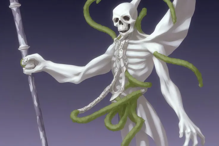 A white skull stand on graveyard,monster_design, simple_background, white_background,kazuma_kaneko