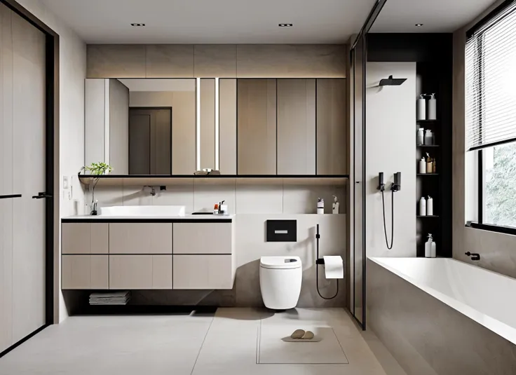 <lora:å«çé´0.1:0.7>interior design, bathroom, no humans, sink, mirror, faucet, indoors, door, scenery