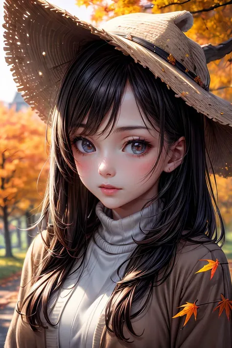 (masterpiece,  best quality),  1girl,  Cozy Autumn themed Walk,  nature walk,  Autumn day,  flora,  dept of filed,  half body,  close up shotbeautiful lighting,  Autumn colors,  Autumn elements,  
, <lora:EMS-179-EMS:0.700000>