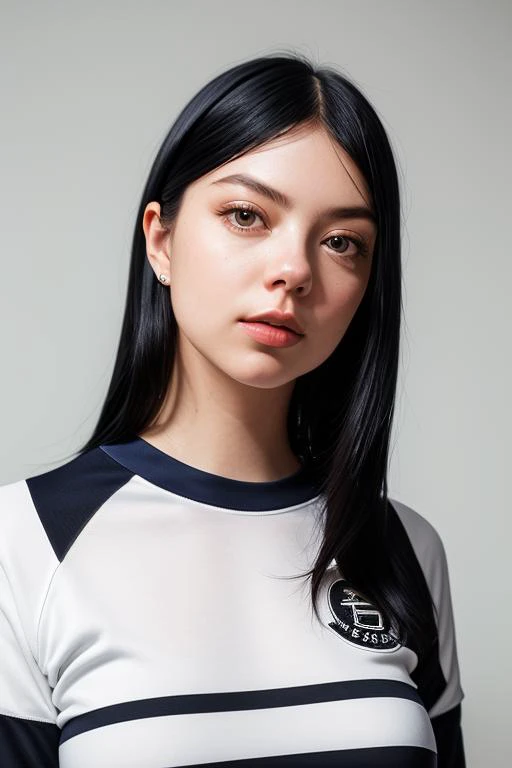 portrait of DEN_empathy_SG, (headshot, face focus:1.2)
(Coolane Vertical Striped & Letter Graphic Contrast Piping Raglan Sleeve Baseball Shirt:1.2)
(plain background:1.2),
bokeh, f1.4, 40mm, photorealistic, raw, 8k, textured skin, skin pores, intricate details, <lora:epi_noiseoffset2:1>, epiCRealism