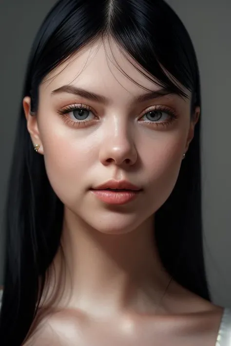 portrait of DEN_empathy_SG, (headshot, face focus:1.2), beautiful eyes, detailed face, detailed lips,
(plain background:1.2),
bokeh, f1.4, 40mm, photorealistic, raw, 8k, textured skin, skin pores, intricate details,  <lora:epi_noiseoffset2:1>, epiCRealism