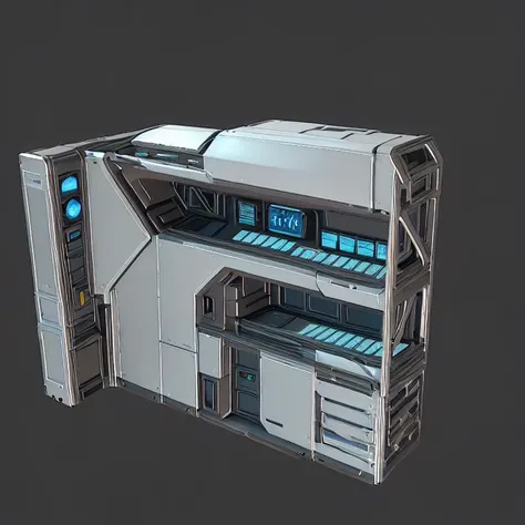 printer (metallic sci-fi material, ) sci fi prop, hardsurface render, (Arnold render:1.5) cinematic, clean 3D model, studio lighting, ((HDRI, studio light, clean background)), ( 3D Game concept art:1.2), dystopian, ( Zbrush ), ultra realistic, high resolution, pro 3D
