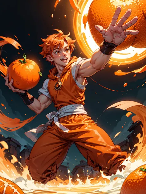 <lora:GoodHands-vanilla:0.8> <lora:more_details:0.4>
1boy, orange ambient, orange hair, orange eyes, orange clothes, sunligh, mage of oranges, oranges god, dynamic pose, god, godness, power of oranges, oranges, surrounded by magic oranges, light smile, orange splash,, masterpiece, 4k, high quality, highres, absurdres,