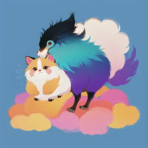 fluffy animal,  simple background,  vivid colors,  cute,  best quality