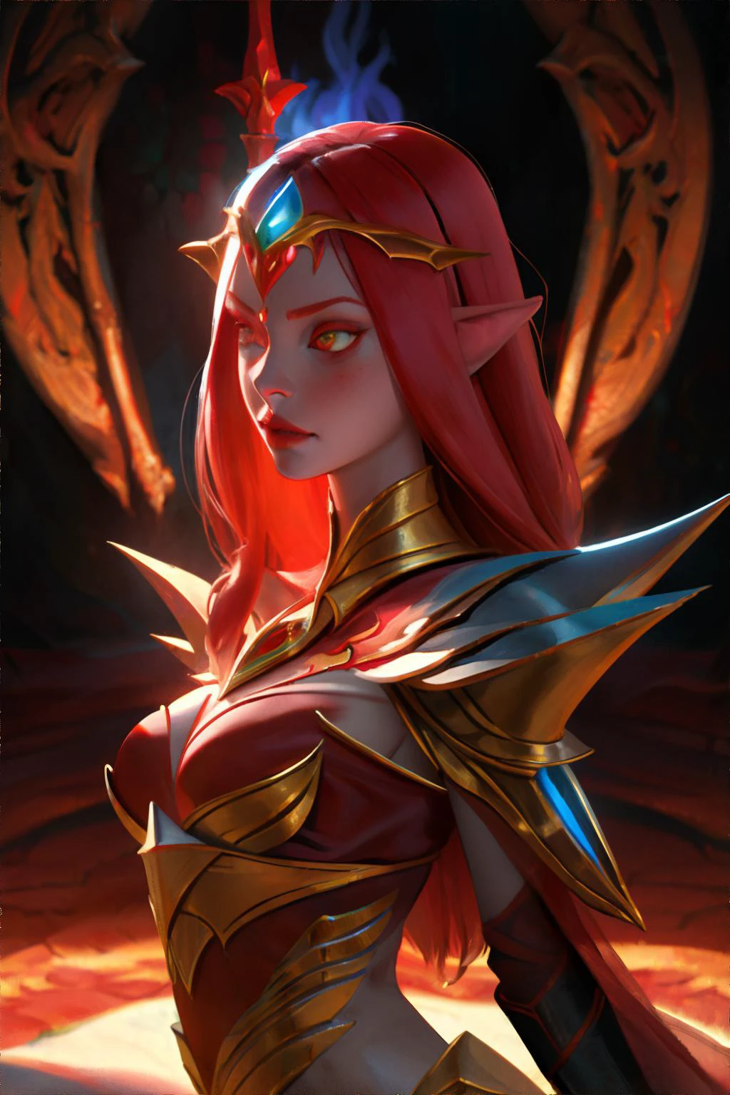 <lora:dulceperoletalstyle:0.8>, blood elf woman, wearing sorceress mantles || <lora:dulceperoletalstyle:0.2>, fantasy illustration, masterpiece, 8k, high resolution, shallow depth of field, sharp focus