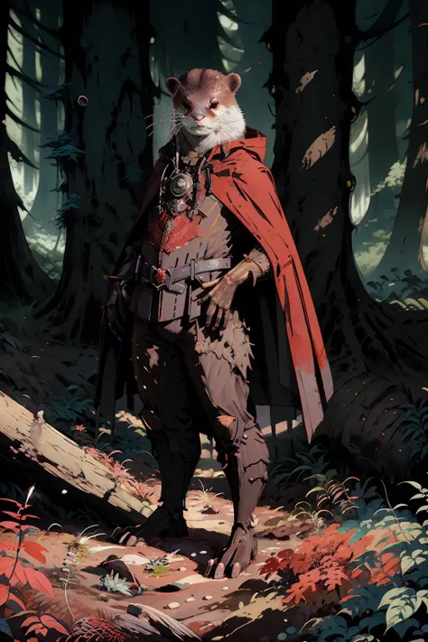 <lora:asco_v2:1>, (asco:1.2) wearing red striped cape, paws, illustration, standing full body, masterpiece, insane details, forest fantasy, <lora:Cyberpop:1>, cyberpop