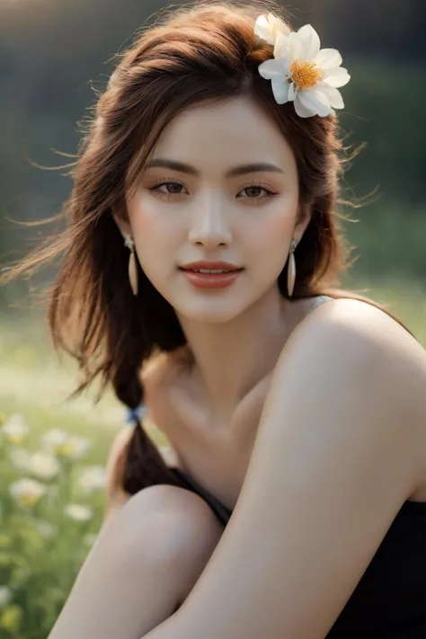 girlcuchoami, 1girl, smile, blurry background, brown eyes, brown hair, earrings, flower, hair flower, hair ornament, jewelry, lips, makeup, skirt, solo, a stunning photo with beautiful saturation, ultra high res,(realistic:1.4)),deep shadow,(best quality, masterpiece), pale skin, dimly lit, shade, flustered, blush, highly detailed, ((upper body:0.8)), skinny, BREAK depth of field, film grain, wrinkled skin, looking at viewer, knee, warm smile, (masterpiece,best quality:1.5) masterpiece,ultra realistic,32k,extremely detailed CG unity 8k wallpaper, best quality,
<lora:girlcuchoami_SDLife_Chiasedamme_v1.0:0.68> <lora:more_details:0.25> <lora:add_detail:0.25> <lora:girl_SDLife_Chiasedamme_v1.6:0.25>