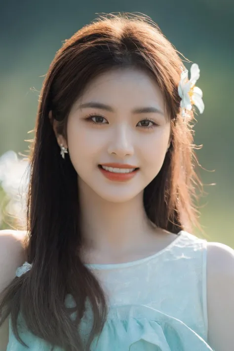 girlcuchoami, 1girl, (smile), photo art, blurry background, brown eyes, brown hair, earrings, flower, hair flower, hair ornament, jewelry, lips, makeup, skirt, solo, a stunning photo with beautiful saturation, ultra high res,(realistic:1.4)),deep shadow,(best quality, masterpiece), pale skin, dimly lit, shade, flustered, blush, highly detailed, ((upper body:0.8)), skinny, BREAK depth of field, film grain, wrinkled skin, looking at viewer, knee, warm smile, (masterpiece,best quality:1.5) masterpiece,ultra realistic,32k,extremely detailed CG unity 8k wallpaper, best quality, (full body:1.2)
<lora:girlcuchoami_SDLife_Chiasedamme_v1.0:0.68> <lora:more_details:0.25> <lora:add_detail:0.25> <lora:girl_SDLife_Chiasedamme_v1.6:0.25> <lora:girlvn01_SDLifr_Chiasedamme_v1.0:0.3>
