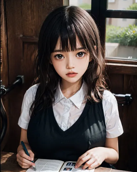 (RAW photo:1.2),
professional portrait of a girl wearing cute clothes, ((huge breasts)),
school uniform