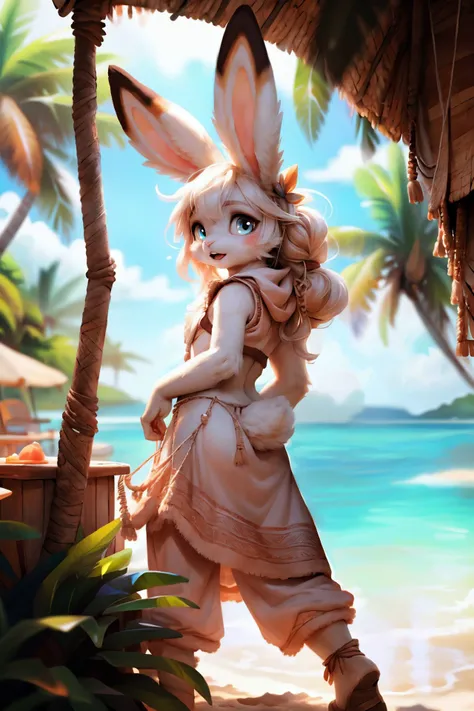 ASCII<lora:add_detail:0.7>, <lora:Furtastic_Detailer:0.7>,
 ultra realistic, [wildlife:nature] photography, masterpiece,
(three-quarter) back view shot), backside, seen from behind,, hero view,
solo,
cute (female (anthro white ([bunny:rabbit]))), detailed and extremely fluffy body fur, (sleek body:0.5)
detailed mouth, (thick thighs:0.3), glossy fur, Turquoise eyes, detailed eyes, rendered eyes, cute-fine-face, small breasts, flat chest, furry chest,
Bantu Knots, ponytail,
curly [yellow:golden] hair, white fur,
Dramatic Back Arch, Arching the back for a bold silhouette, showcasing flexibility and allure, lying on bed, detailed bed-sheets,
uploaded on e621, by Barbara Takenaga, (by darkgem_0.5), by Affandi, by Beatrice Ethel Lithiby, by Catcouch,
Innocent, slightly open mouth,,
<lora:FurryCoreV2New-07:0.4>, furrycore,
<lora:nanachi:0.1>, nanachi,
<lora:Scorbunny-08:0.1>, scorbunny
<lora:S1-Ori-ArtStyle_DreamLike-000008:0.4>,
[Snowy Tundra Shaman Attire, Fur-lined hooded cloak over a fur-trimmed tunic and leggings, fur-lined boots, intricate beadwork:simple maxi dress in a sunset-inspired ombre], midriff,
at the beach, horizon, Cayo Coco in Cuba, Remote island with untouched beaches, coconut palms, volumetric light, sunshine,
beachside hammock gently swaying between two sturdy palm trees, beachside hammock gently swaying between two sturdy palm trees, coconuts, sand,
detailed, realistic, 8k uhd, high quality, high quality photography, 3 point lighting, flash with softbox, 4k, Canon EOS R3, hdr, smooth, sharp focus, high resolution, award winning photo, 80mm, f2.8, bokeh,
cinematic composition, cinematic lighting, highly detailed, masterpiece, best quality, realistic, (intricate:0.9), (high detail:1.4), film photography, sharp focus,
