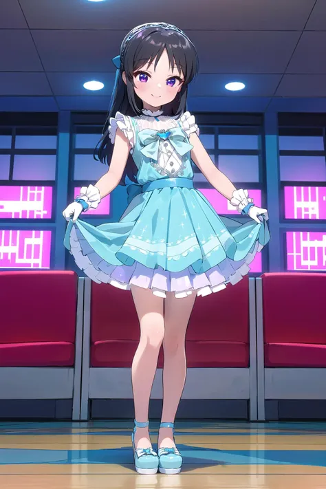 best quality, ultra-detailed, (1girl, solo,<lyco:little_my_cinderella-v1:1>, littlemycinderella, tachibana_arisu, standing, smile), indoors