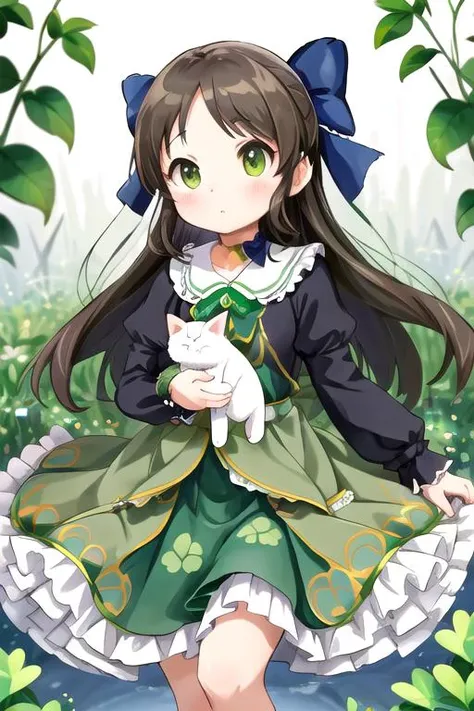 masterpiece, best quality,ultra detail, <lora:anmnr01:0.3> <lora:add_detail:0.4>,<lora:GoodHands-vanilla:0.7>, <lora:arisu-outfits-v1.6:0.7>1girl,1animal,arisu, <lora:Clover Landscape:0.7>clover field,(huge cats )clover