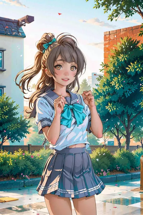 1girl, uranohoshi school uniform, school uniform, short sleeves, pleated skirt, bow, bowtie, sailor collar, skirt, solo, loafers, upper body, (smile:0.7), looking at viewer, long hair, outdoors, noon, streets, sunshine, standing, beautiful face, (cowboy shot), <lora:LoveLiveSunshineSchoolUniform:0.8>, 8k, hdr, ultra highres, masterpiece,(realistic), highly detailed CG unified 8K wallpapers, (HQ skin:1.2),8k uhd, dslr, high quality, beautiful skin, attractive, ultra-high resolution, ultra-realistic,high-definition, close-up, dynamic pose,