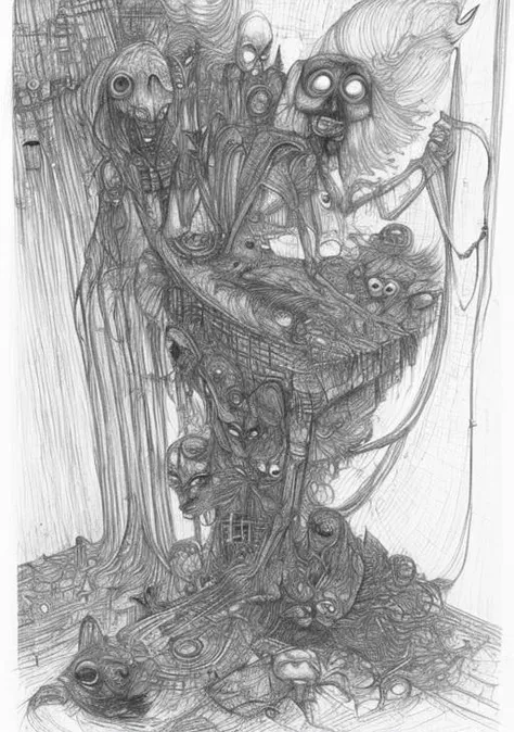 <lora:loraBasedOnPaintingsBy_zdzislawBeksinski:1> Grotesque fox, taking refuge from shattering reality, crumbling into the void, shadowing the next timeline, sks place