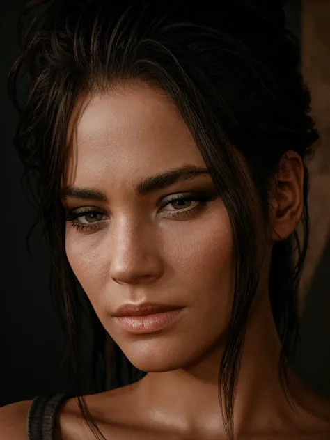 close up of talojipanam without jacket in badland like area, (dark green top:0.6), dramatic lighting, ultra realistic, realistic, sharp, skin details, (black nail polish:0.75) wallpaper, intricate, intricately detailed face and eyes, sharp focus, rtx, realistic body proportions, well drawn, masterpiece, ultra detailed, high quality, best quality, 4k, 8k <lora:talojipanam:0.58>