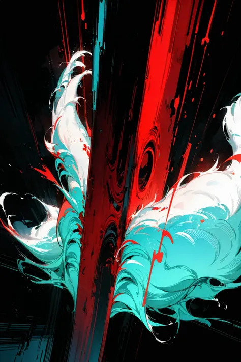 (abstract art:1.3),(psychedelic,futuristic:1.2),masterpiece, highly detailed 8k cg, best cinematic quality, volumetric lighting and shadows,perfect reflection,
(white theme:1.2), (fox theme:1.2),
(white long hair, 1 perfect girl with sexy body,perfect white fox ears,red glowing eyes, glowing body,kimono,1 perfect white fox tail,IncrsTailsFixer,smirk,canine tooth,perfect detail face,perfect detail hands,perfect detail fingers :1.43),
(only use 3 colors,white,black,garnet),
ultra high res, <lora:TailsFixer:0.6> IncrsTailsFixer,<lora:acid_fluid_lora:0.4> <lora:DarkIncursioStyle:0.4>, night, (dark environment) <lora:Gloomifier_V2_TheGlow:0.3> <lora:add_detail:1> <lora:Perfect fingers Lora:0.4>