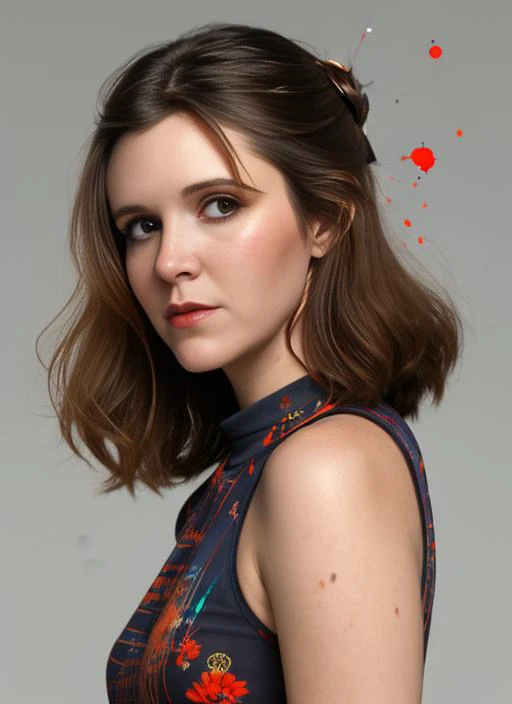 arcane style award winning half body portrait of buxom 18yo carrie fisher_v1, with ombre dark medium hair, beautiful face, floating embers, zero-gravity fireflies, paint splashes, splatter, outrun, vaporware, cell shaded:1.0, (octane render:1), trending on artstation, highly detailed, fine detail, intricate, <lora:carrieFisherLora_v1:0.5><lora:vividWatercolorsLora_10:1>