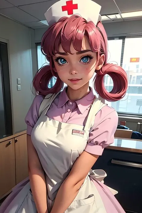 beautiful, masterpiece, best quality, ((adult)), extremely detailed face, perfect lighting, 1girl, solo, 
nurse joy, hair rings, bangs, nurse cap, pink collared dress, apron
nurse joy, hair rings, bangs, nurse cap, pink collared dress, apron, NNurse