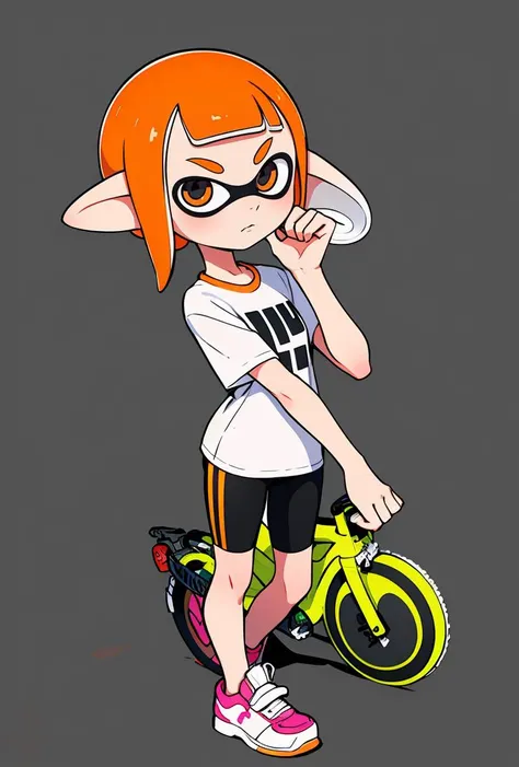 (masterpiece, best quality), 1girl, <lora:Inkling_Girl_SPLAT1:0.8> inkgirl1, splatoon 1, inkling girl, shirt, bike shorts, t-shirt, sneakers