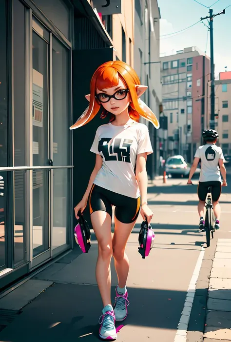 (masterpiece, best quality), 1girl,  <lora:Inkling_Girl_SPLAT1:0.8> inkgirl1, splatoon 1, inkling girl, shirt, bike shorts, t-shirt, sneakers