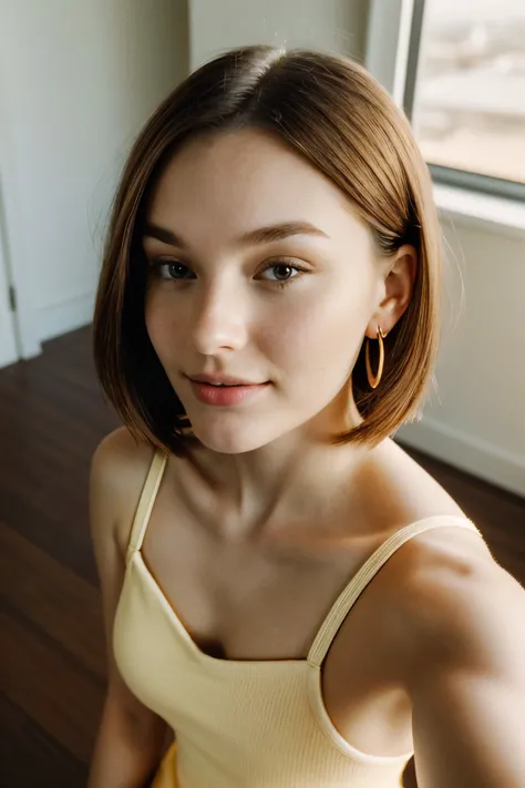 (from above, closeup on face:1.2) photo of <lora:JadeLloyd_v1:1> JadeLloyd, she is wearing china dress, she is wearing hoop earrings, her hair is styled as Straight A-Line Bob, BREAK she is (in the landing:1.1), warm golden hour lighting, shot on Kodak Brownie, 50mm ,
