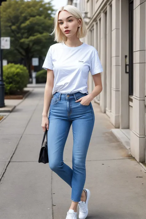 (full body shot:1.4), <lora:JadeLloyd_v1:0.9> JadeLloyd platinum blonde hair wearing a t-shirt and jeans