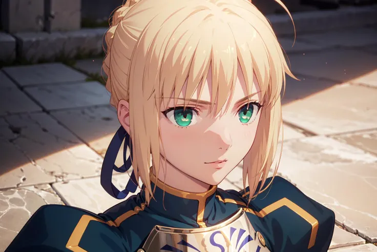 <lora:saber_v1:0.9>, phAltoria, phSaber, green eyes, masterpiece, best quality, ultra detailed, detailed face, beautifully detailed eyes, (photorealistic), 3d face, detailed hands, braid, puffy sleeves, puffy short sleeves, short sleeves,