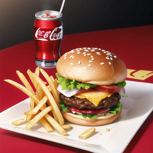 Hamburger, coca-cola, French fries