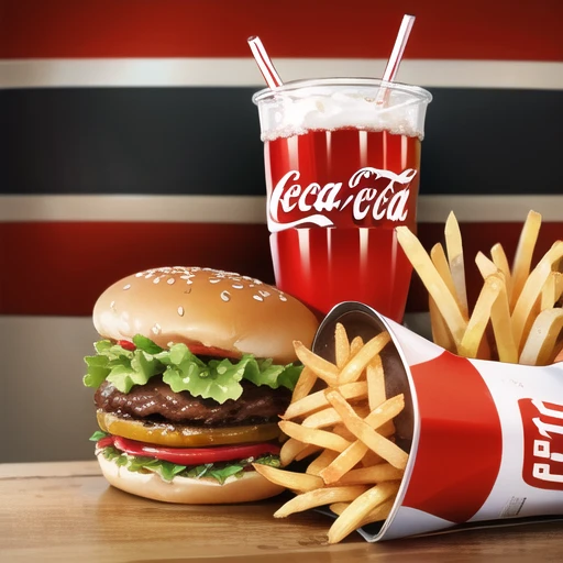 Hamburger, coca-cola, French fries