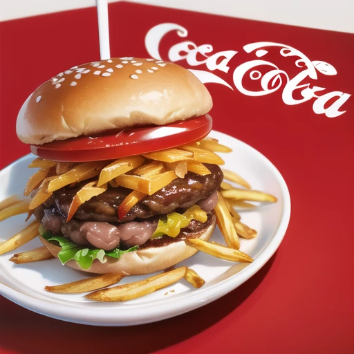 Hamburger, coca-cola, French fries