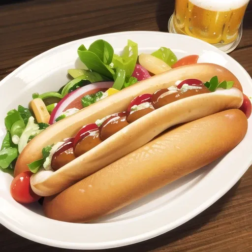 salad, beer, hot-dog