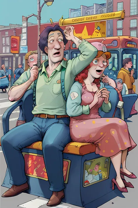 bob_zivkovic, a bus full of people, crowded, street, traffic light, sunny day, cartoon, illustration,
<lora:Bob_Zivkovic_v3:0.7>