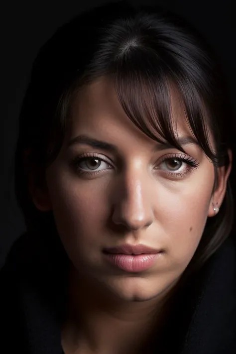 DEN_jana_defi,
(headshot:1.2) portrait on a (plain black background:1.2), (headshot:1.2), (face focus:1.1), (facing the camera:1.2), Head in the centre, (eye contact:1.3), (intense stare:1.1), mouth open, (facing straightforward:1.2), (forward facing:1.1), Head, face, Head focus, Head tilted down, looking slightly up at the camera,
bokeh, f1.4, 40mm, photorealistic, raw, 8k, textured skin, skin pores, intricate details <lora:epi_noiseoffset2:1>, epiCRealism