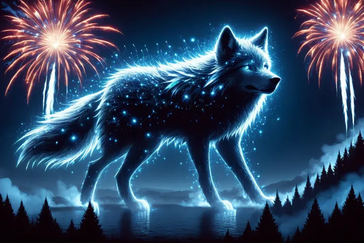 fireworkart, wolf made of fireworks,  (surreal environment:1.3), no characters , <lora:Firework_Art:1> artstation. 4, very detailed