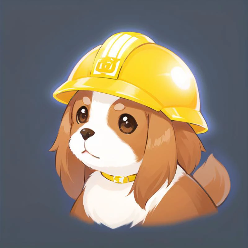 gmic_\(2dxiantiao\), <lora:Noble_Dogs_XL_CKCS_E27:0.9>  NOBLEDOGS_CKCS, flat 2d outlined icon with cute cavalier king charles spaniel dog wearing yellow  helm with wrench sign on it
BREAK shallow dof, swirly bokeh, led lights in smooth background with bokeh, moody cinematic