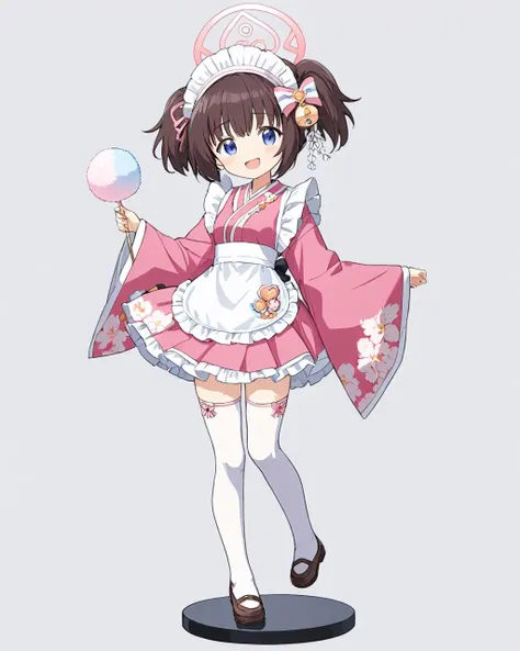 shizuko \(blue archive\),1girl, solo, white_background, wa_maid, simple_background, dango, maid_headdress, wide_sleeves, pink_bow, white_thighhighs, holding, full_body, open_mouth, pink_kimono, looking_at_viewer, two_side_up, hair_ornament, long_sleeves, smile, frilled_kimono, floral_print, cotton_candy, skirt, hair_bow, halo, white_apron
<lora:shizuko_(blue_archive)_image495_2023-11-28:1>halo. gorgeous,key visual, vibrant, studio anime,award-winning, professional, highly detailed,high budget, cinemascope