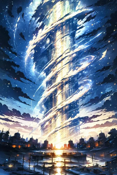 EpicSky, outdoors, sky, cloud, signature, water, no_humans, night, cloudy_sky, building, star_(sky), night_sky, scenery, starry_sky, city, fantasy, sun
 <lora:EpicSky-000006:0.8>, (masterpiece,best quality:1.5)