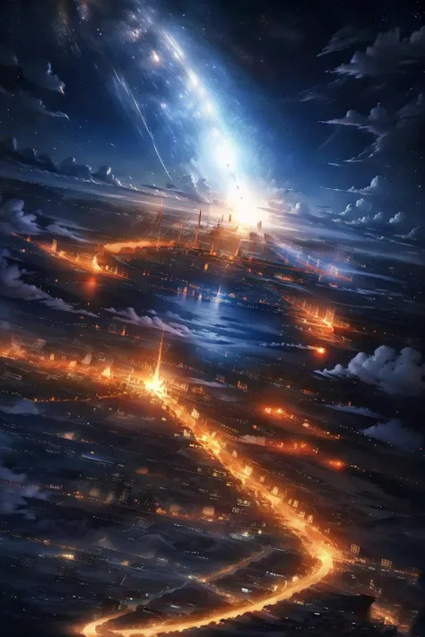 EpicSky, outdoors, sky, cloud, no_humans, night, cloudy_sky, building, star_(sky), night_sky, scenery, starry_sky, science_fiction, city, cityscape, city_lights
<lora:EpicSky-000006:0.9>, (masterpiece,best quality:1.5)