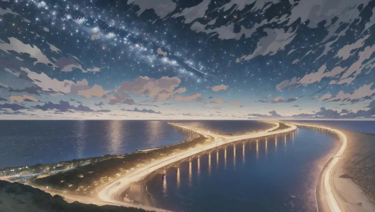 ((masterpiece:1.4,best quality)), outdoors, cliffed coast, white cliff, scenery, (sky:1.3),
(night:1.8),moon, high detail, 8k, blue moon reflection, ocean, caustic, high detail, wallpaper,
<lora:EpicSky:0.3>,