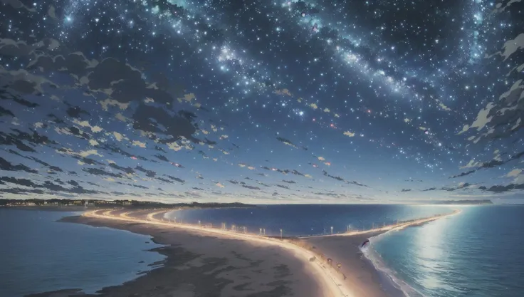 ((masterpiece:1.4,best quality)), outdoors, cliffed coast, white cliff, scenery, (sky:1.3),
(night:1.8),moon, high detail, 8k, blue moon reflection, ocean, caustic, high detail, wallpaper,
<lora:EpicSky:0.3>,