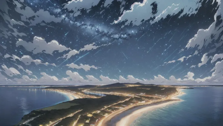 ((masterpiece:1.4,best quality)), outdoors, cliffed coast, white cliff, scenery, (sky:1.3),
(night:1.8),moon, high detail, 8k, blue moon reflection, ocean, caustic, high detail, wallpaper,
<lora:EpicSky:0.3>,