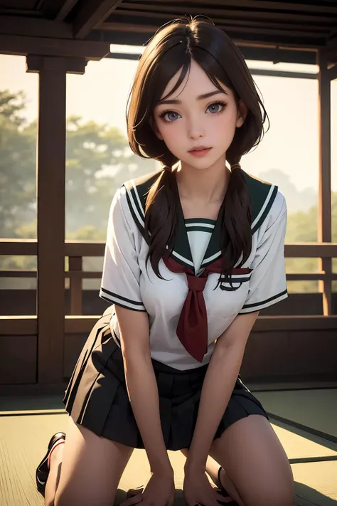 (ultra realistic,32k, masterpiece:1.2),(high detailed skin:1.1),( high quality:1.1),
detailed hair,
intricate detail,
(detailed realistic background:1.3),
realistic lighting,
[cinematic lighting|sunset lighting],
masterpiece,
high quality,
32k,
hyperrealism,
soothing tones,
muted colors,
high contrast,
soft light,
sharp,
artistic photoshoot,
<lora:lora_perfecteyes_v1_from_v1_160:0.8> , perfecteyes eyes,
senior,cute,slender,european, eyes,pale cheeks,square face shape with angular jaw,natural "no-makeup" makeup,detailed hair,
Discover the historic Ginkaku-ji Temple in Kyoto, with its elegant silver pavilion, scenic walking paths, and beautiful gardens that change with the seasons, kneeling  <lora:kotoha isone hnu-lora-nochekaiser:0.8> kotoha isone, brown hair, twintails, (brown eyes:1.5), glasses,, skirt, school uniform, serafuku,