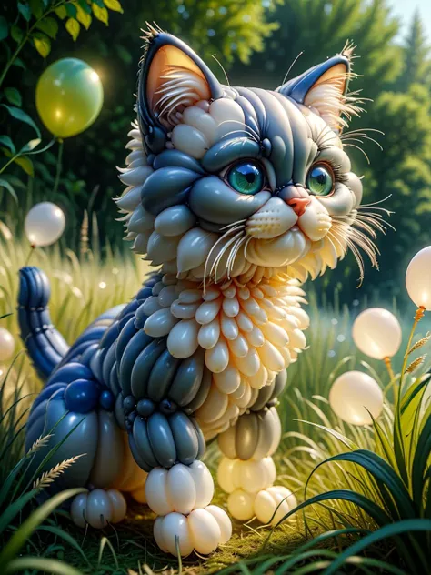 balloonz, balloons, made out of balloons, cute kitten, windy day, in high grass, diffuse light <lora:balloonz-sdxl:1>